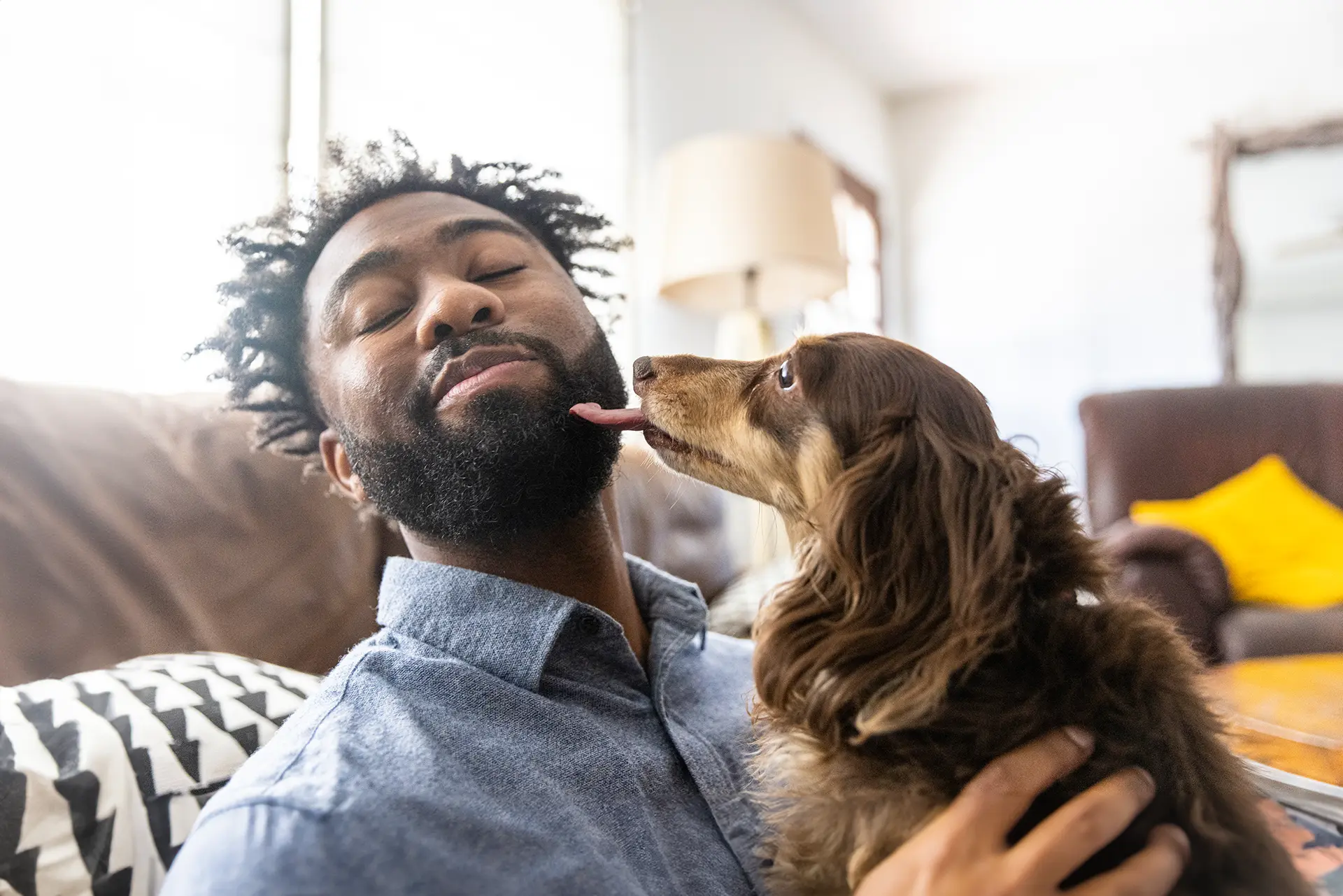 Dog licking a man's face